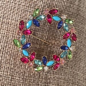 Colorful Gemstone Wreath Brooch